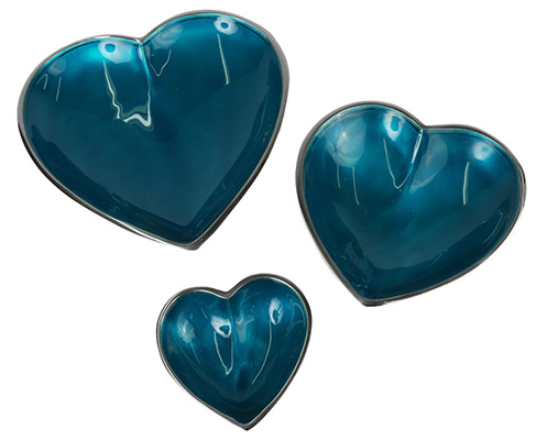 Aluminium Set Of 3 Heart Dishes Blue